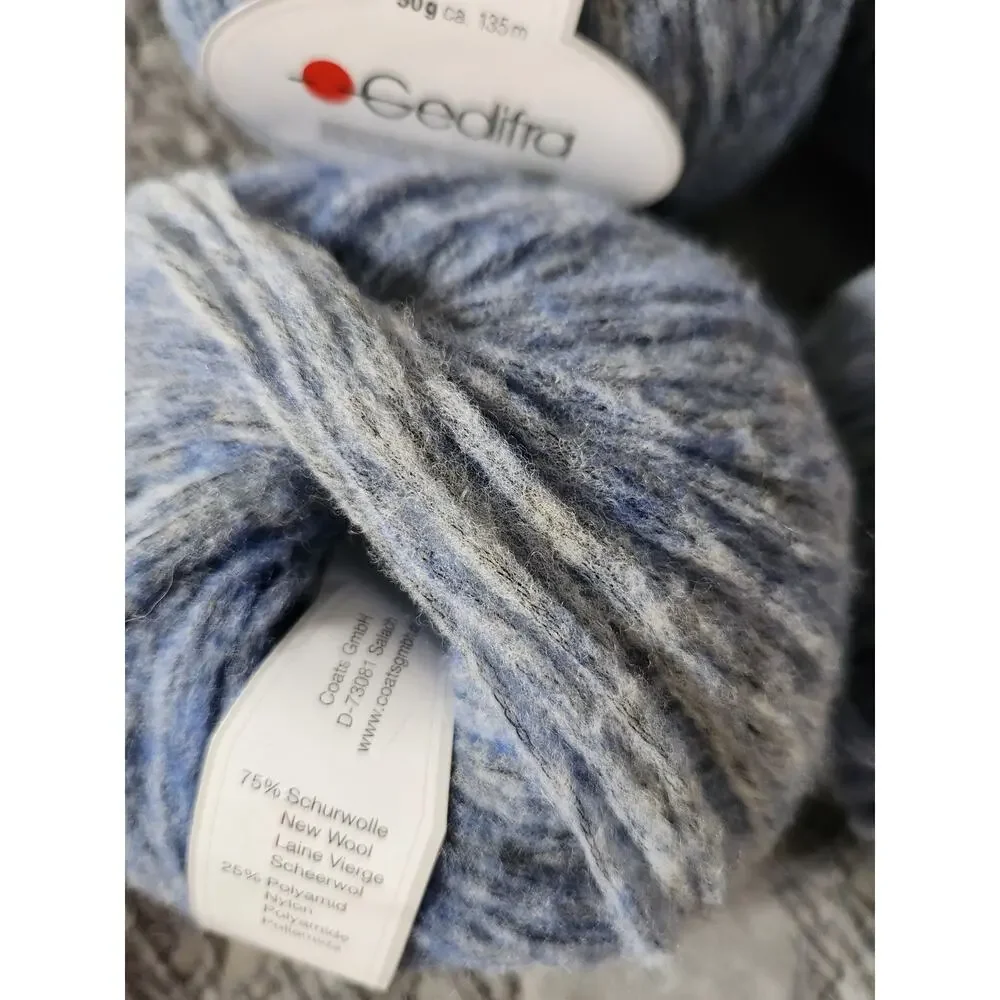 Gedifra Ombretta Yarn Lot 4 Skeins Blue Wool Blend Brushed Italy